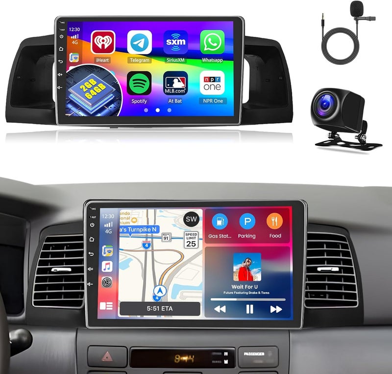 Inefala [2G+64G] Android 15 Car Radio for Toyota Corolla EX 2005-2012 with Wireless Carplay/Android Auto, 9 Inch HD Touchscreen for Corolla Stereo with GPS 5GHz WiFi Bluetooth SWC Backup Camera MIC - Image 1